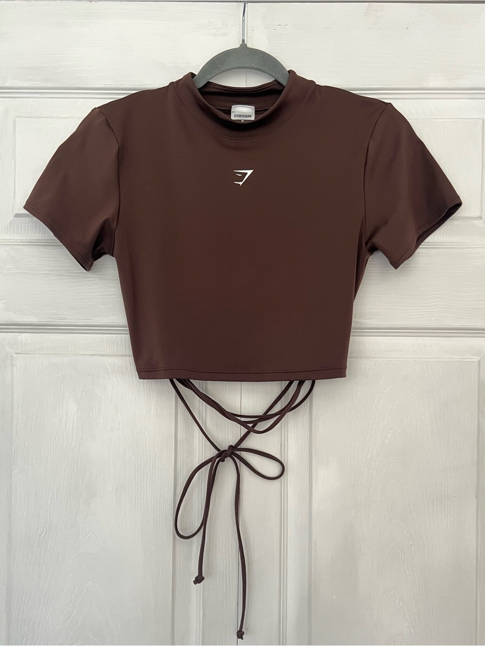 Gymshark Everyday Mock Neck Ribbon T-Shirt, Color Archive Brown, M, Like New